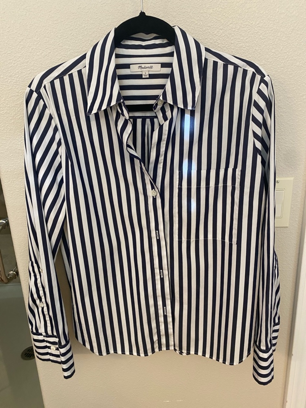 Madewell Navy and White Vertical Stripe Button-Down Women’s Shirt. Size small.